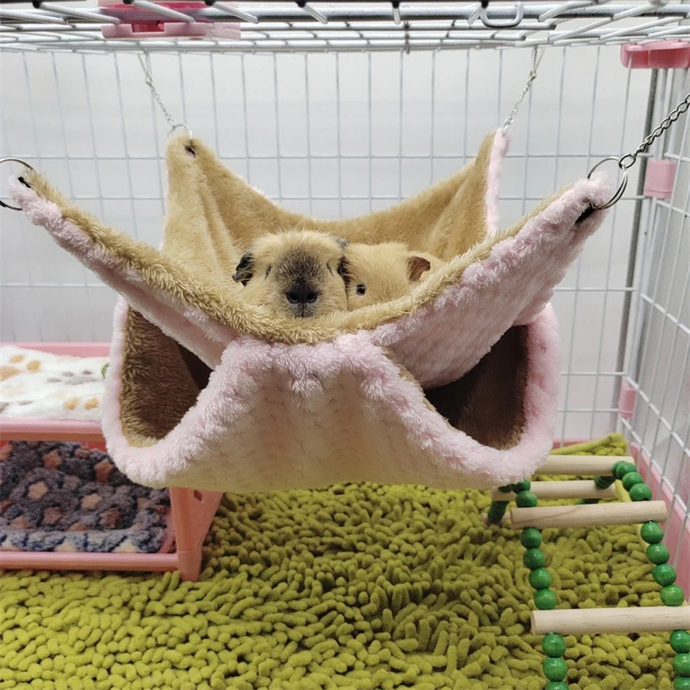 Autumn Winter Warm Hammock Bed Double Thick Plush Bed for Hamster Guinea Pig House Nest Sleep Bag Cage Hanging Bed Pet Supplies
