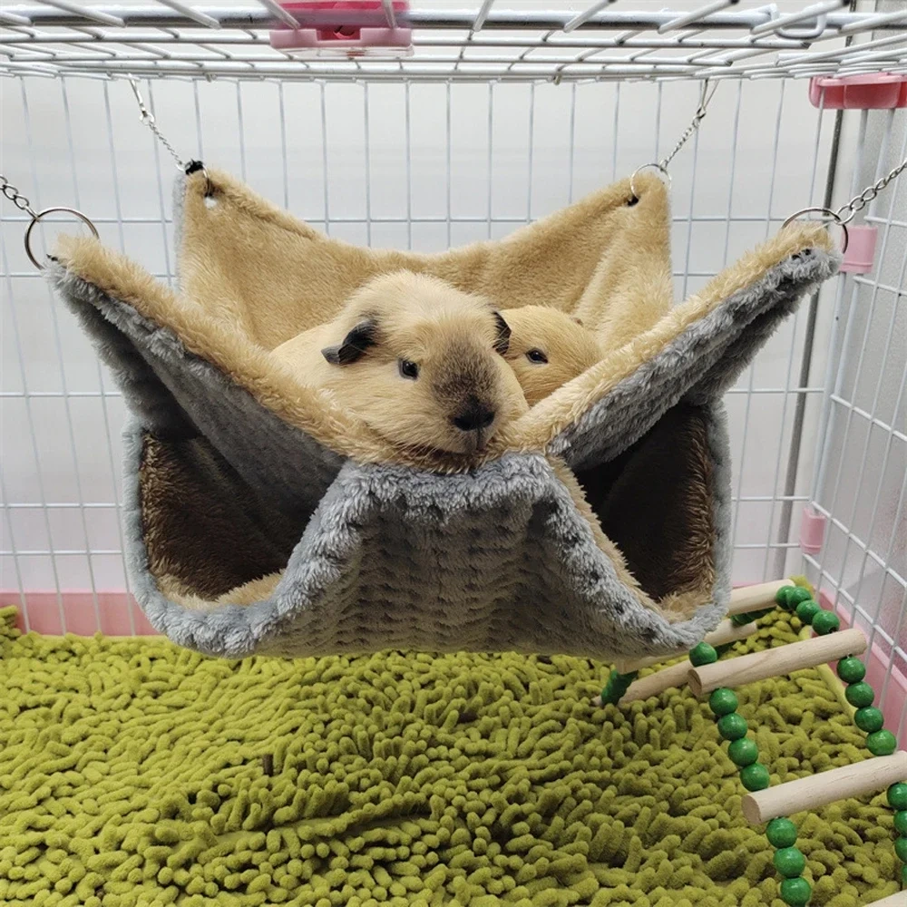 Autumn Winter Warm Hammock Bed Double Thick Plush Bed for Hamster Guinea Pig House Nest Sleep Bag Cage Hanging Bed Pet Supplies