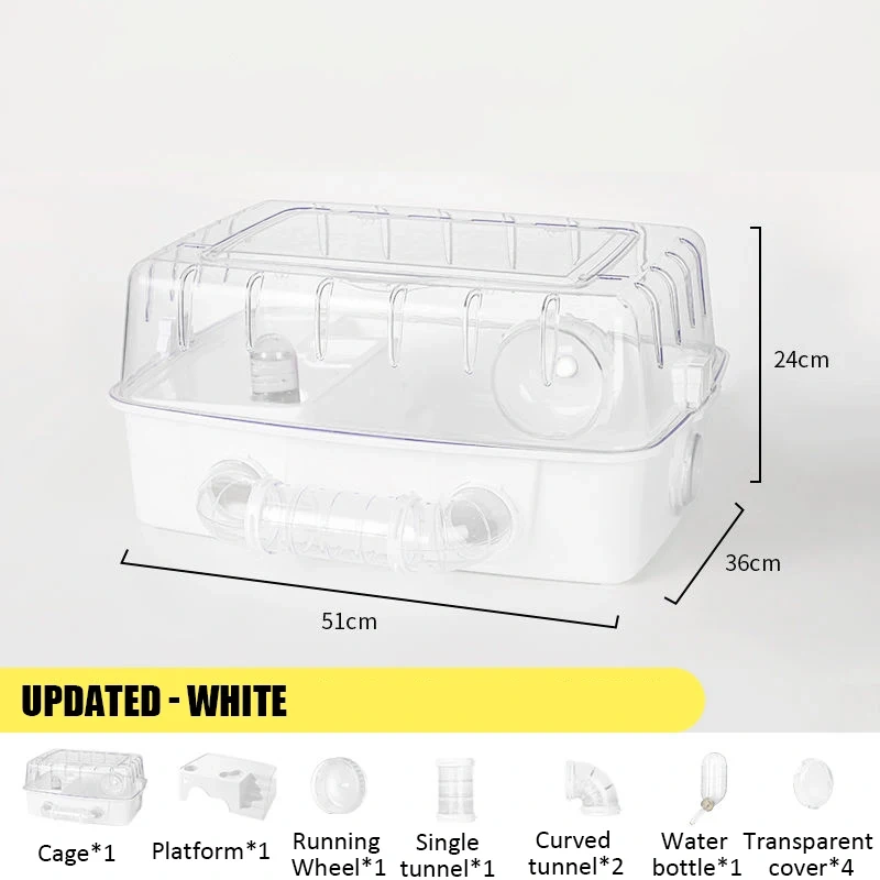 Large Hamster Cage Set Transparent Acrylic Hamster House Hideout Panoramic Rabbit Rat Guinea Pig Cage Small Animals Breeding Box