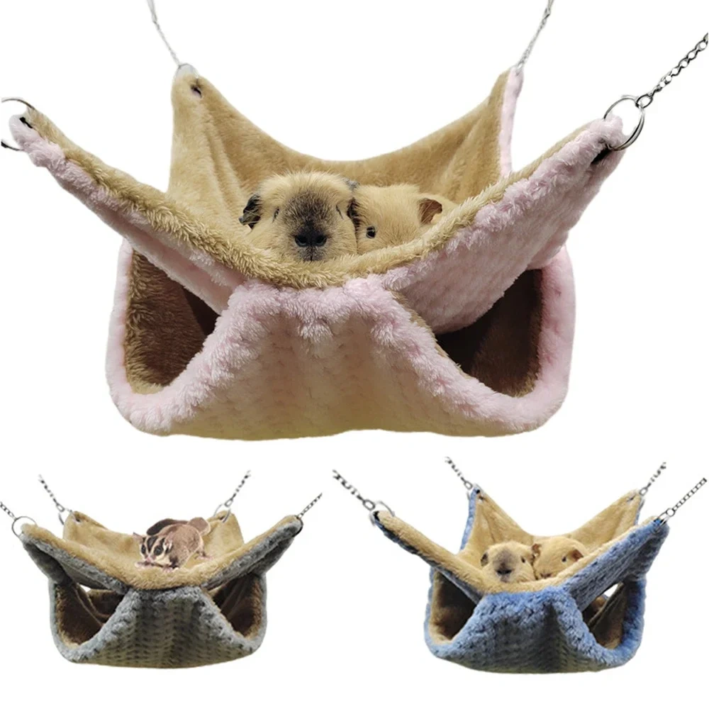 Autumn Winter Warm Hammock Bed Double Thick Plush Bed for Hamster Guinea Pig House Nest Sleep Bag Cage Hanging Bed Pet Supplies
