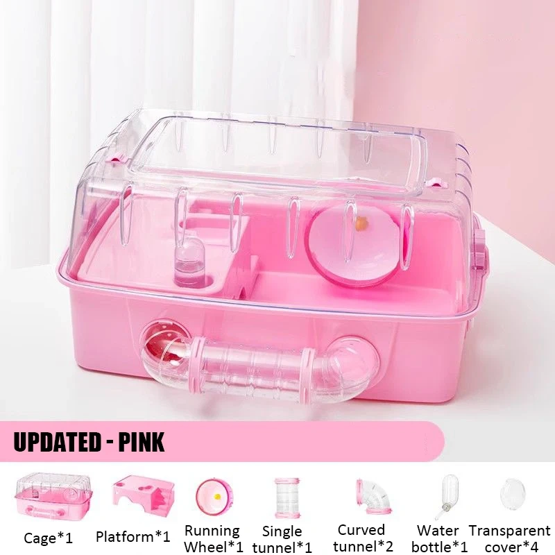 Large Hamster Cage Set Transparent Acrylic Hamster House Hideout Panoramic Rabbit Rat Guinea Pig Cage Small Animals Breeding Box