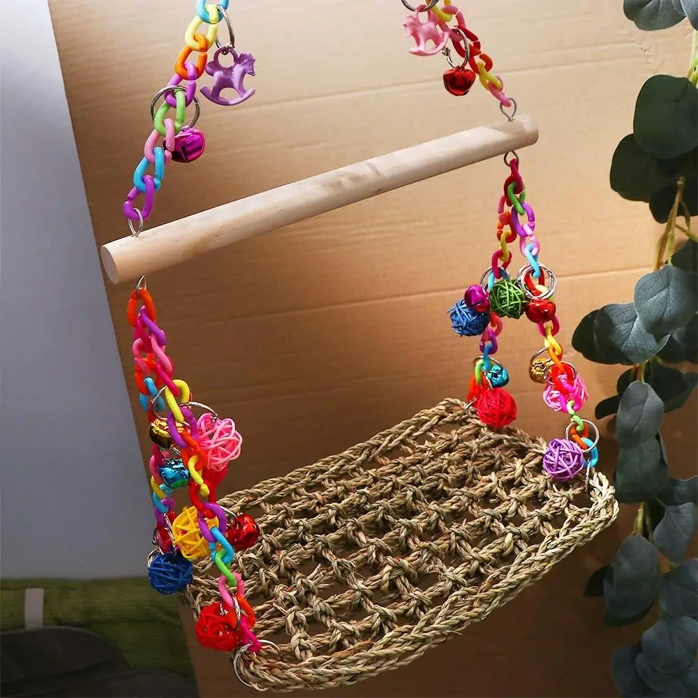 Parrot Swing Toy Wood Hanging Parrot Climbing Net Relieve Boredom Parakeets Budgie Birds Toy Pet Perches