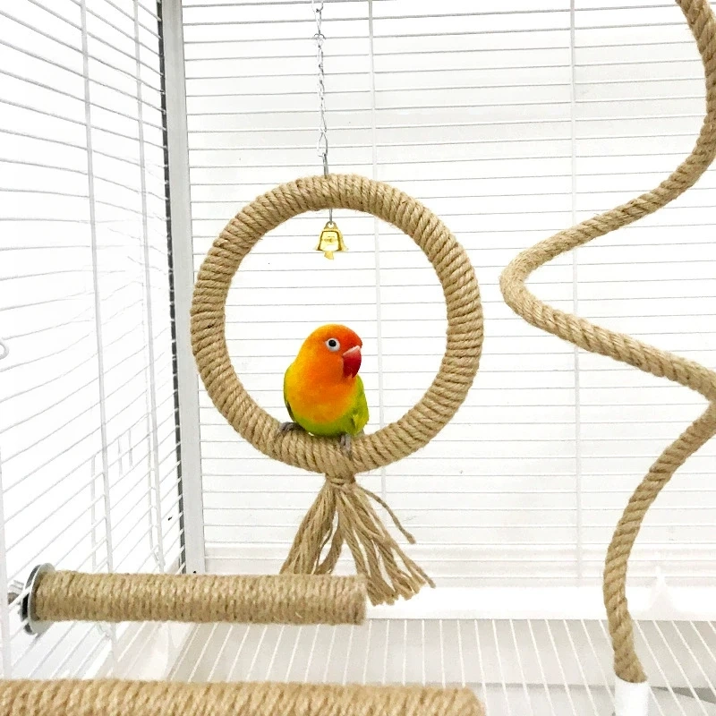 Parrot Cage Swing Toy Pet Bird Chewing Toy Cotton Thread Hanging Ring for Bird Boredom Breaker Cage Hanging Toy Bird Accessories
