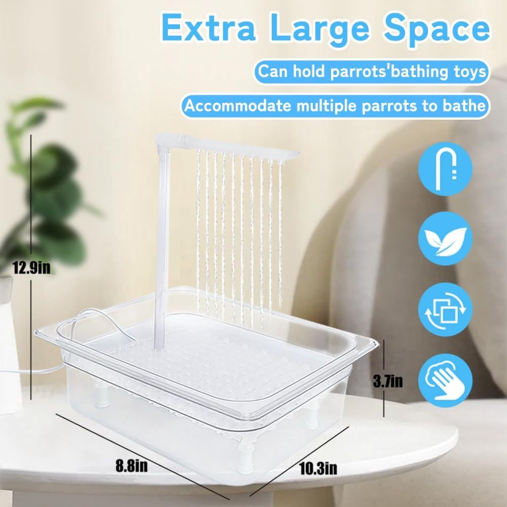 Parrot Bathtub Bird Automatic Bath Shower with 180 ° Circulating Faucet Contains USB and Power Plug for Medium Birds African Grey Amazon Conure Parakeet Cockatiel Lovebird