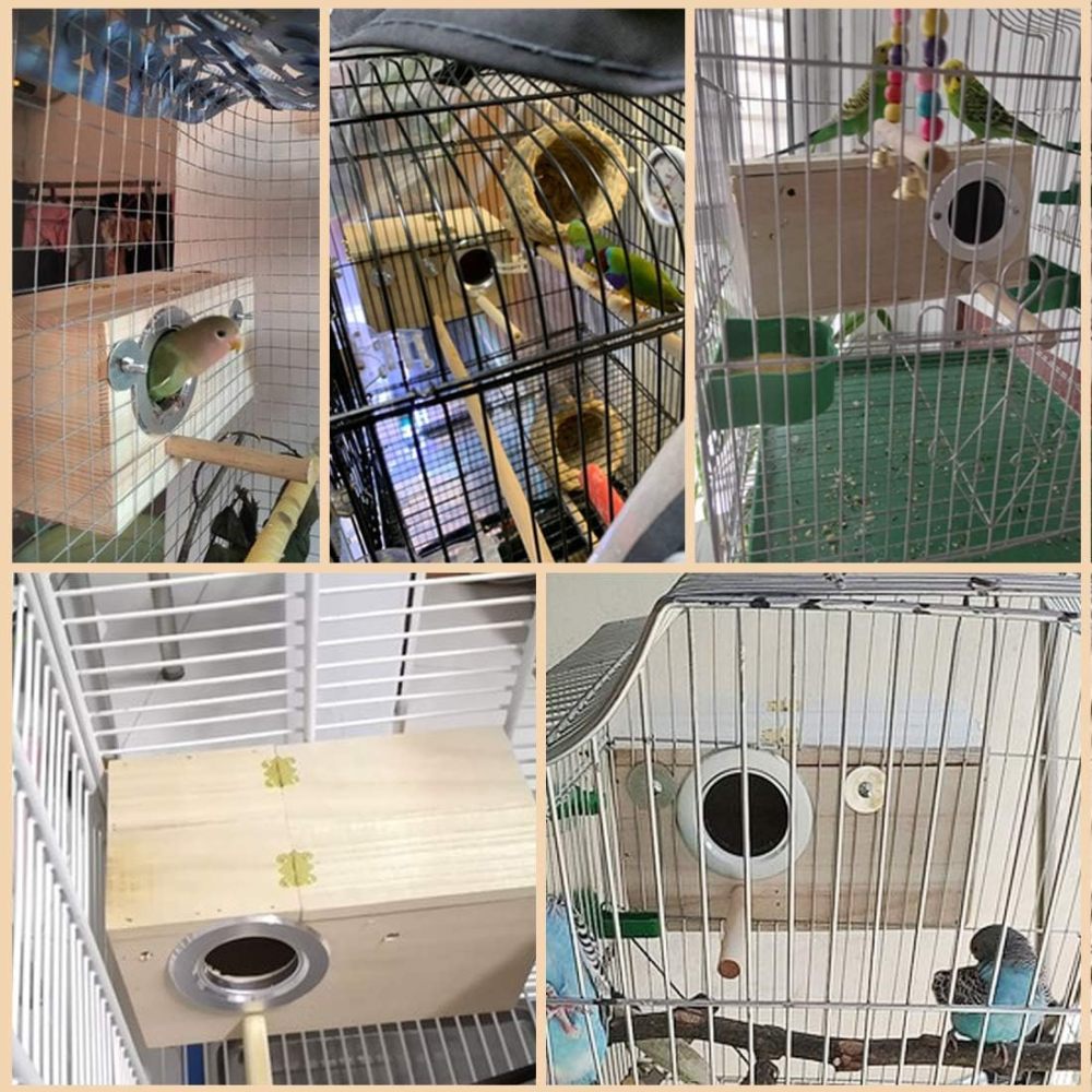 PINVNBY Parakeet Nesting Box Bird House Wood Breeding Box Parrots Mating Box for Lovebirds,Cockatoo,Budgie, Finch,Canary and Medium-Sized Birds(L)