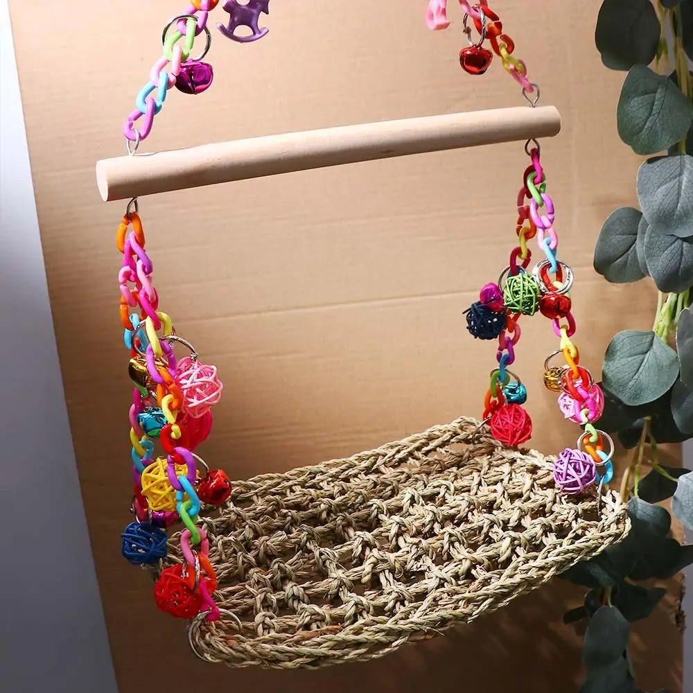 Parrot Swing Toy Wood Hanging Parrot Climbing Net Relieve Boredom Parakeets Budgie Birds Toy Pet Perches
