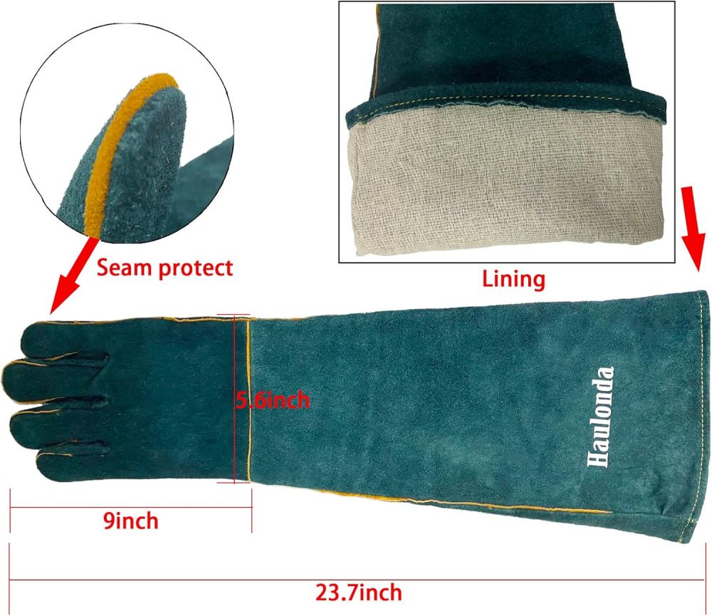23.7 inch Animal Handling Gloves Bite Proof,Multipurpose Pet Glove for Grabbing Reptile, Grooming, Trips to Vet. Puncture & Scratch Resistant, Bite Proof for Cat Dog Bird Falcon Livestock Snake Large