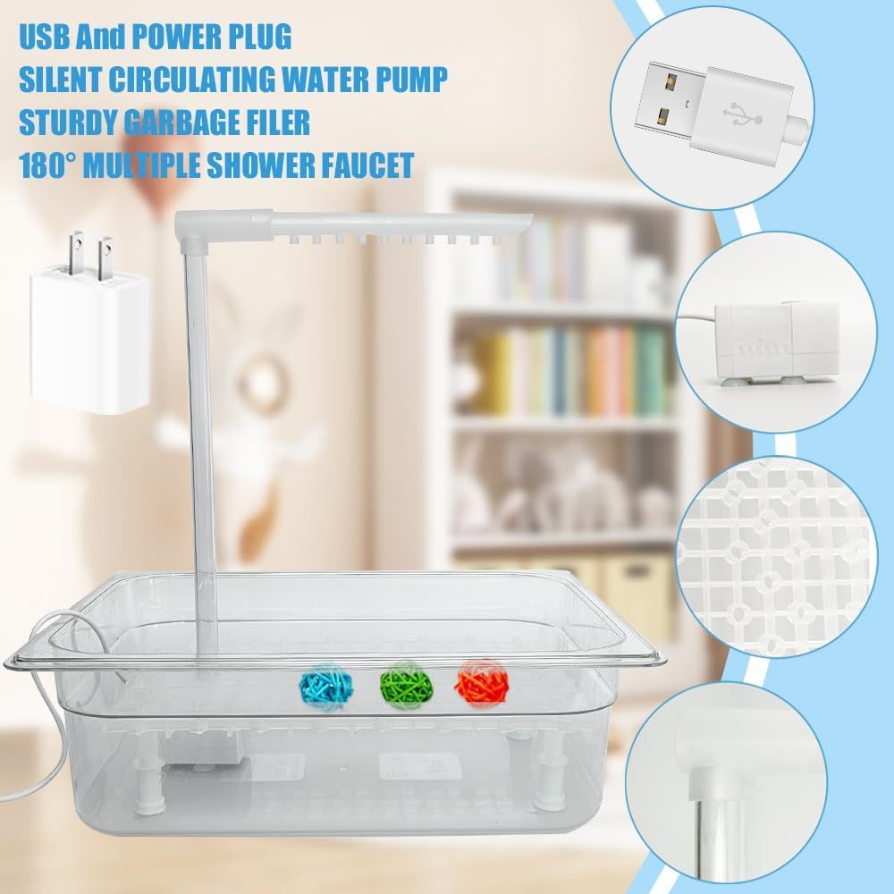 Parrot Bathtub Bird Automatic Bath Shower with 180 ° Circulating Faucet Contains USB and Power Plug for Medium Birds African Grey Amazon Conure Parakeet Cockatiel Lovebird