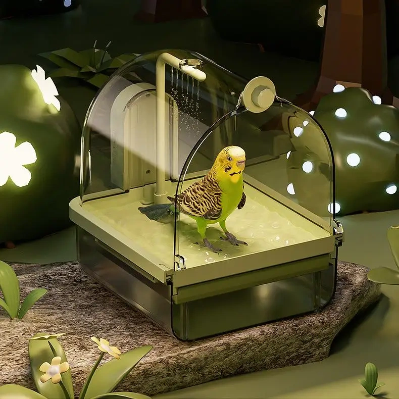 External Hanging Electric Sensing Automatic Large Bird Bath Box Cube Room Bathtub Shower Parrot Bath for Parakeet for Cage