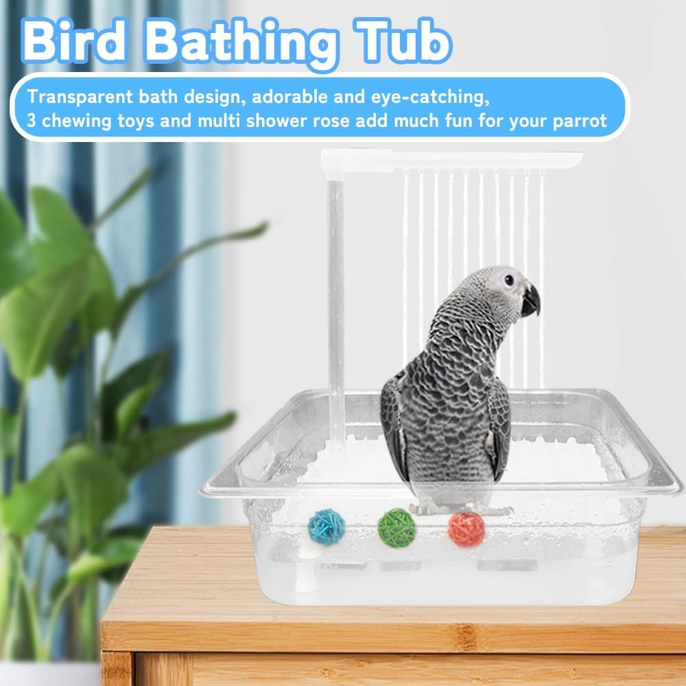 Parrot Bathtub Bird Automatic Bath Shower with 180 ° Circulating Faucet Contains USB and Power Plug for Medium Birds African Grey Amazon Conure Parakeet Cockatiel Lovebird
