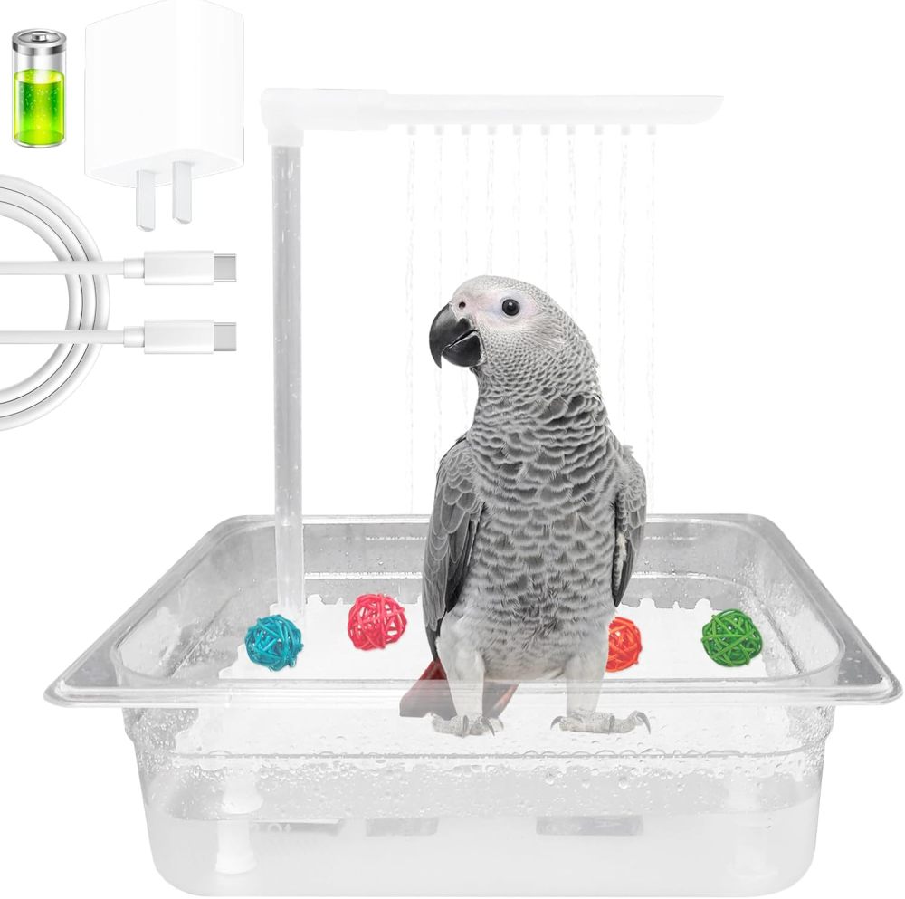 Parrot Bathtub Bird Automatic Bath Shower with 180 ° Circulating Faucet Contains USB and Power Plug for Medium Birds African Grey Amazon Conure Parakeet Cockatiel Lovebird