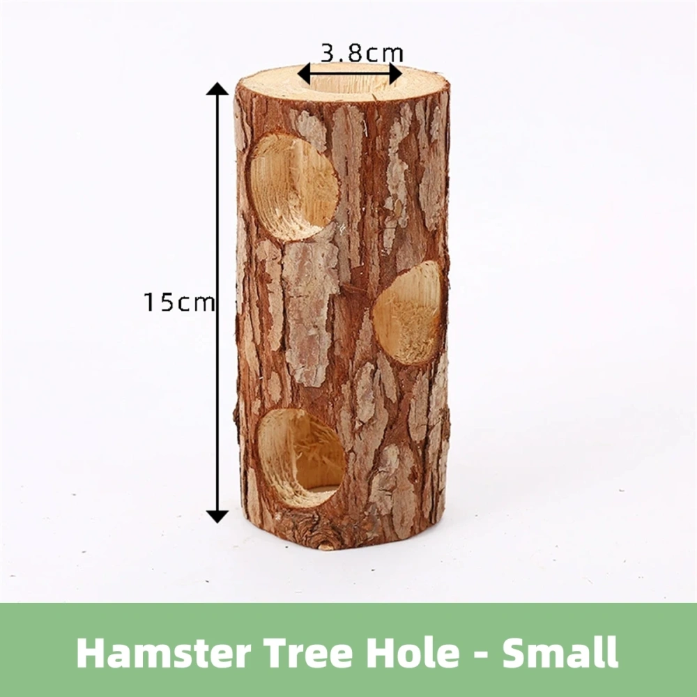 Hamster Rabbit Cat Solid Wood Pipe Tree Hole Tunnel Exercise Tube Chewing Toy Small Pet Supplies Length 15cm/20cm 6 Holes 1Pc