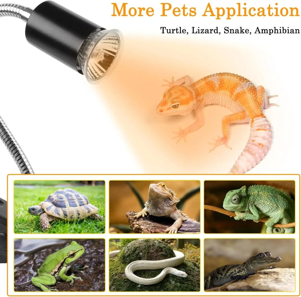 LUCKY HERP Reptile Heat Lamp with Clamp, 360 Rotatable Timing & Dimming UVA UVB Heat Light Bulb for Turtle Tortoise Lizard