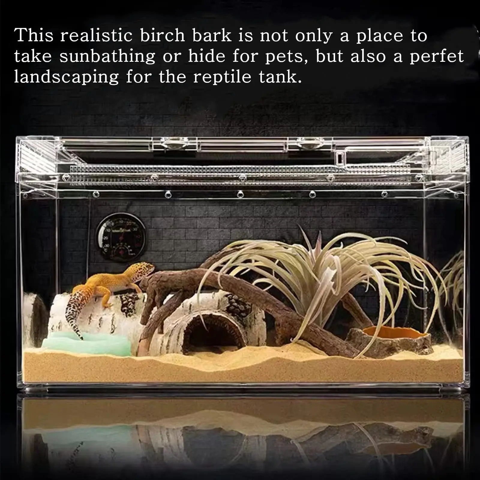 Reptile Breeding Box Decora Simulation Birch Hiding Hole Climbing Pet Amphibious Landscaping Decoration Reptiles Hideouts S/M/L