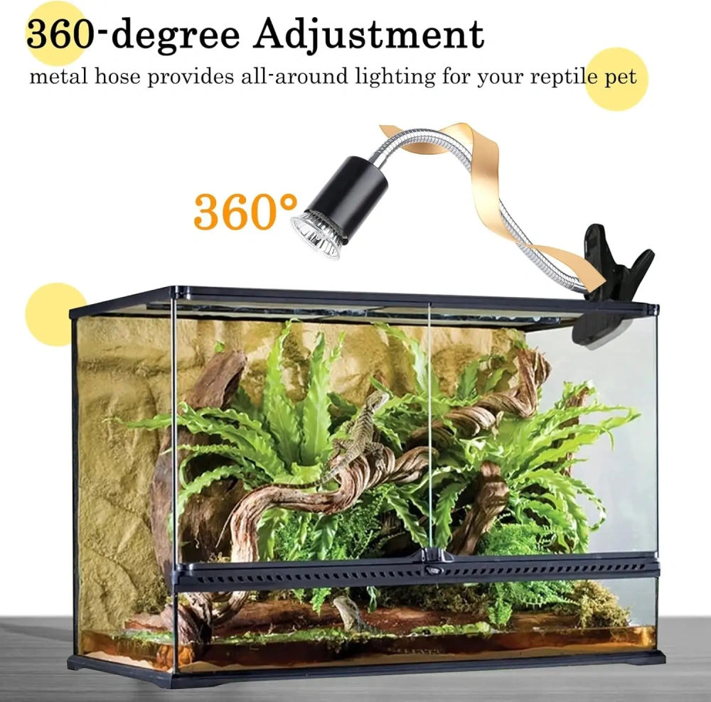LUCKY HERP Reptile Heat Lamp with Clamp, 360 Rotatable Timing & Dimming UVA UVB Heat Light Bulb for Turtle Tortoise Lizard