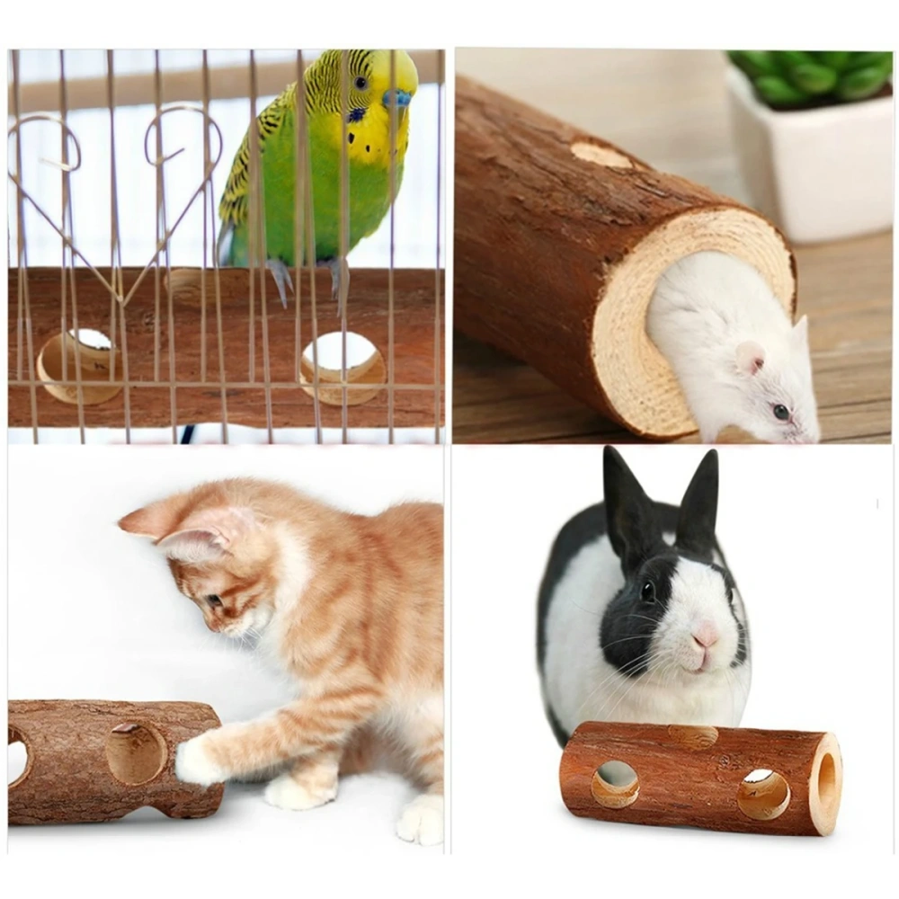 Hamster Rabbit Cat Solid Wood Pipe Tree Hole Tunnel Exercise Tube Chewing Toy Small Pet Supplies Length 15cm/20cm 6 Holes 1Pc
