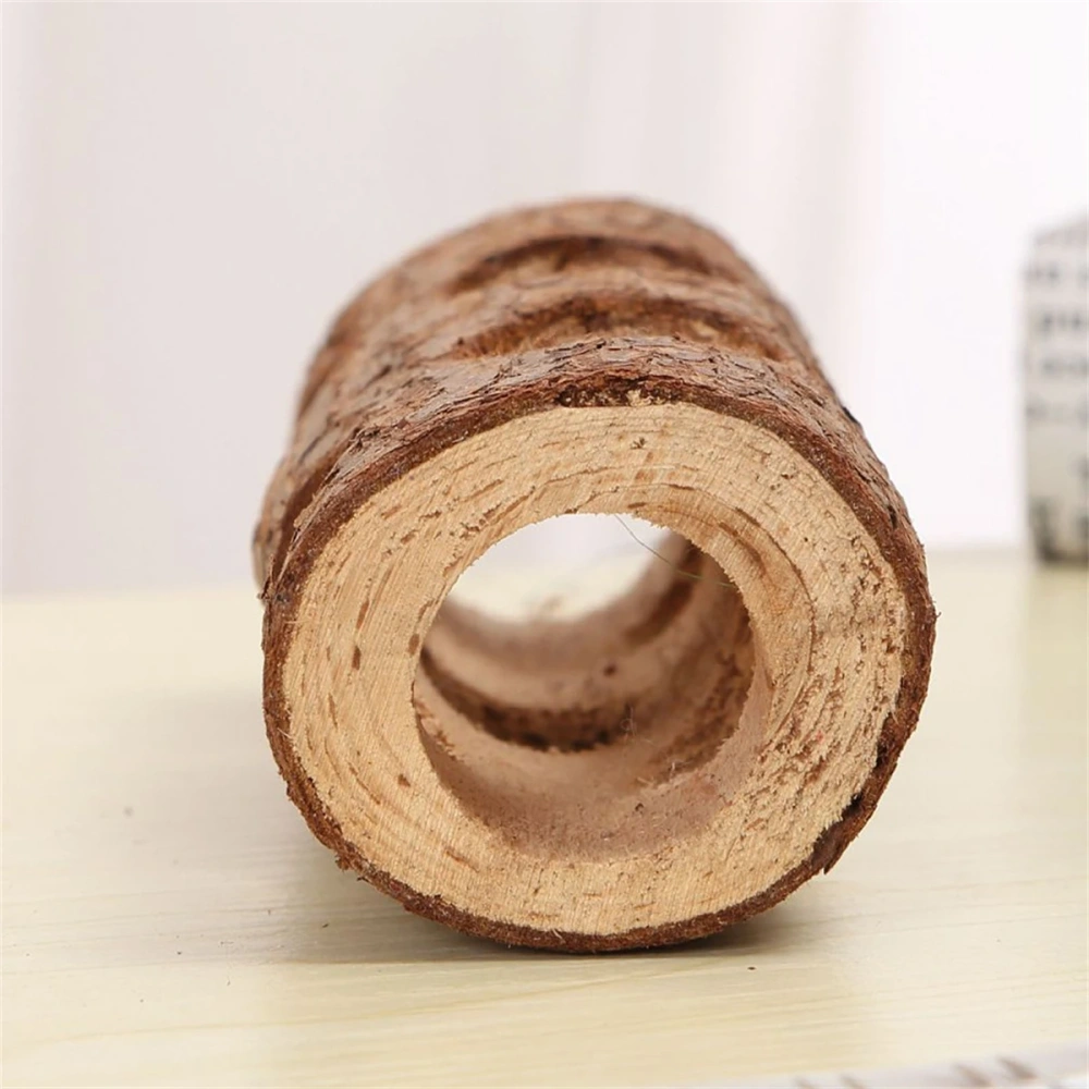 Hamster Rabbit Cat Solid Wood Pipe Tree Hole Tunnel Exercise Tube Chewing Toy Small Pet Supplies Length 15cm/20cm 6 Holes 1Pc