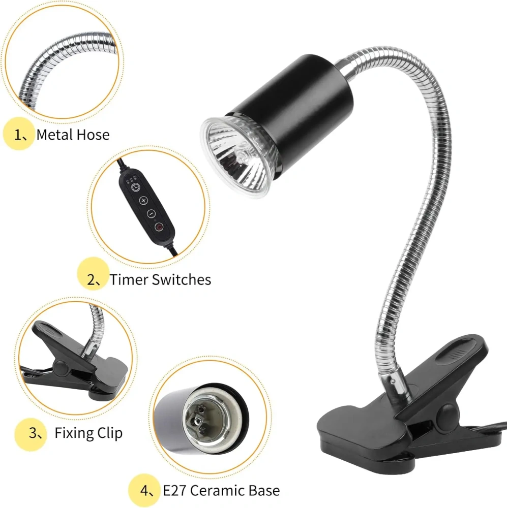 LUCKY HERP Reptile Heat Lamp with Clamp, 360 Rotatable Timing & Dimming UVA UVB Heat Light Bulb for Turtle Tortoise Lizard
