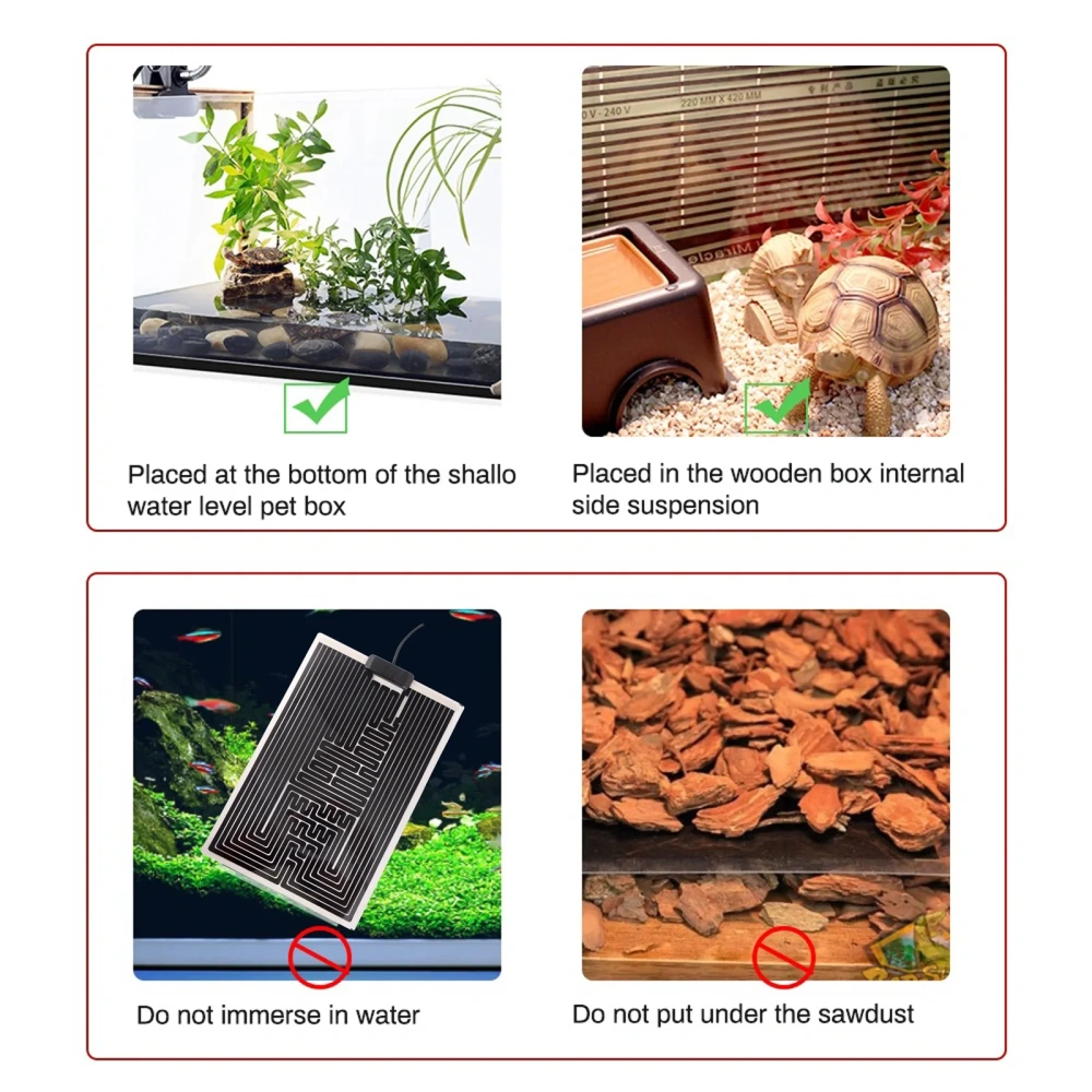 EU Plug Reptile Heating Pad Heater Reptiles Warm Adjustable Temperature Controller Mat for Lizard Turtle Small Fish Tank