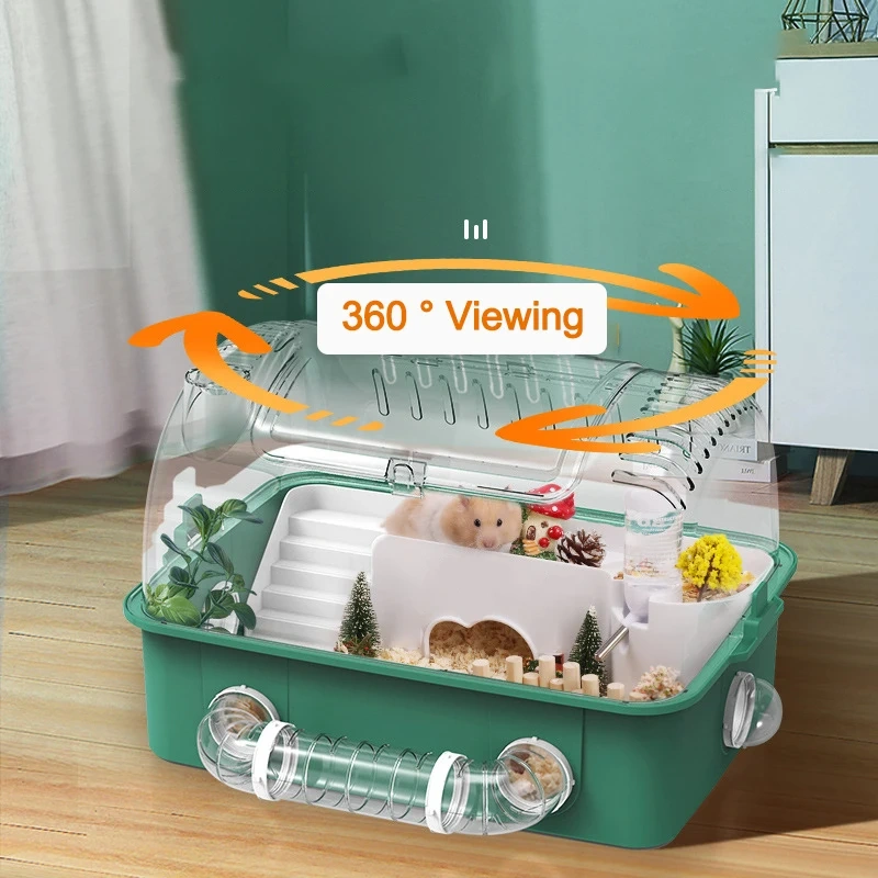 Hamster Cage Luxury Villa Oversized Acrylic Tunnel Gold House Transparent Single Double Layer Hamster Cage