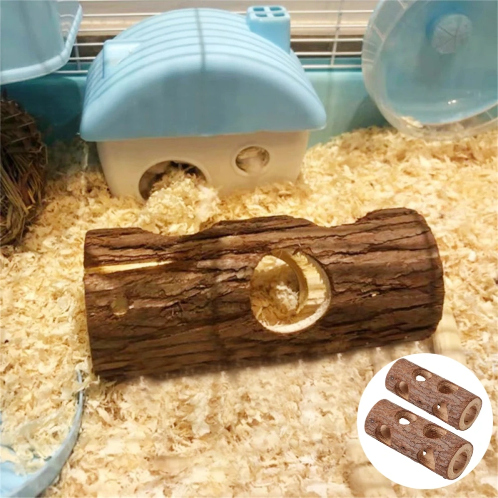Hamster Rabbit Cat Solid Wood Pipe Tree Hole Tunnel Exercise Tube Chewing Toy Small Pet Supplies Length 15cm/20cm 6 Holes 1Pc