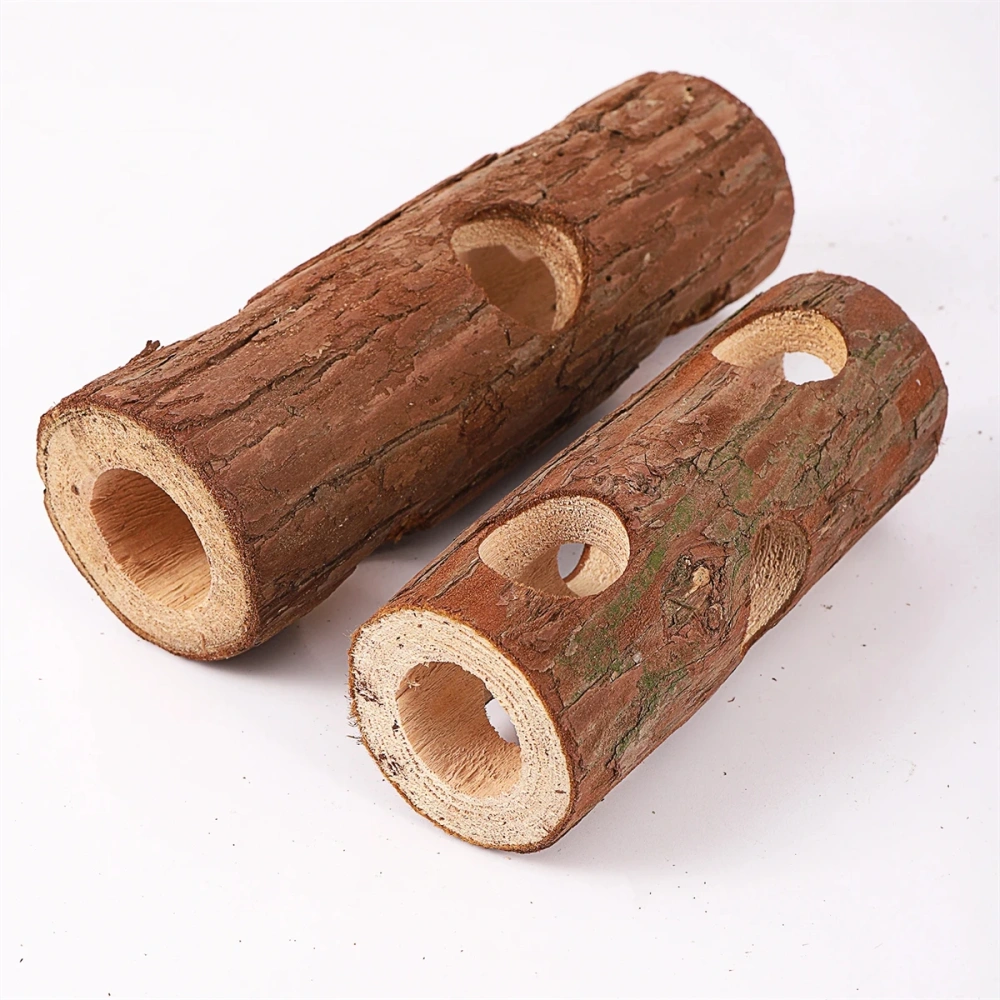 Hamster Rabbit Cat Solid Wood Pipe Tree Hole Tunnel Exercise Tube Chewing Toy Small Pet Supplies Length 15cm/20cm 6 Holes 1Pc