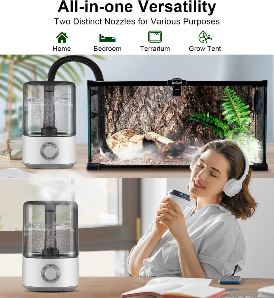 Reptile Humidifier Fogger, XAMATTS Terrariums Humidifier with 4L Reptile Mister Tank, Top Fill Adjustable Fogger with Extension Hose for Reptiles/Paludarium/Amphibians/Herps/Vivarium