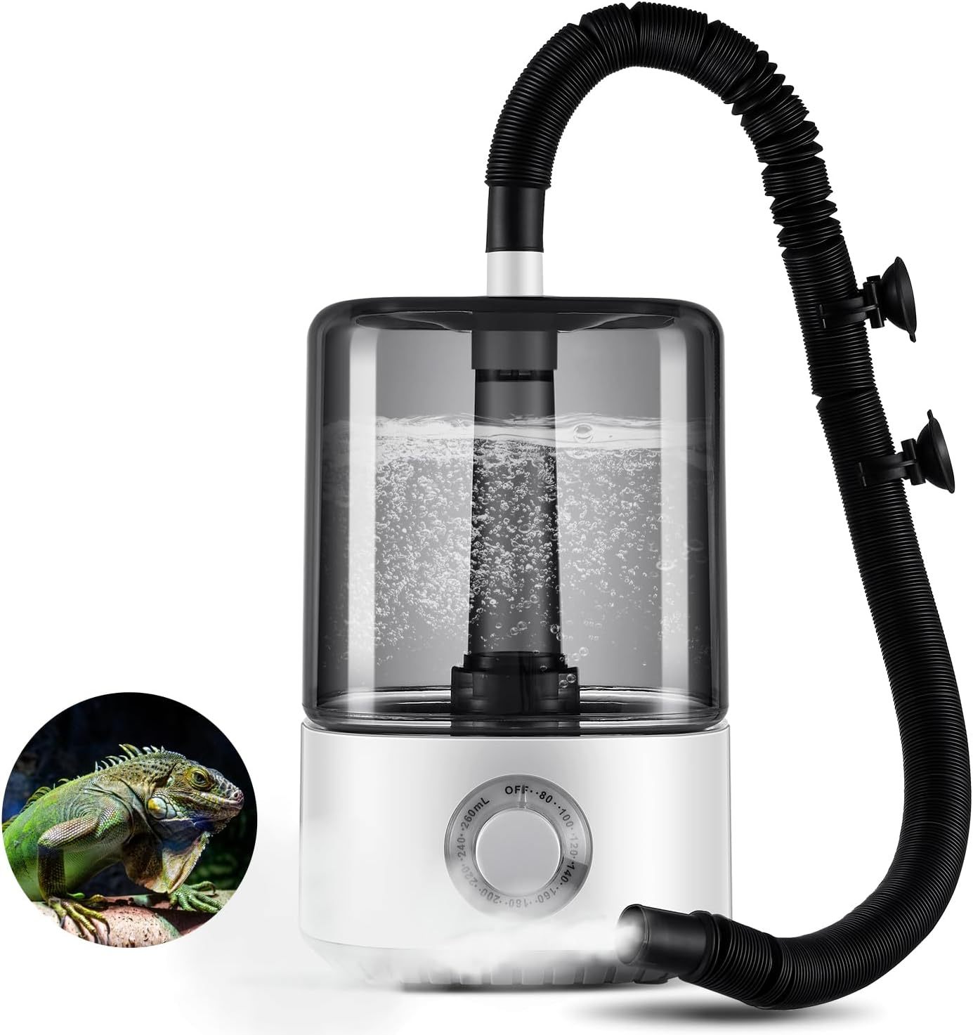 Reptile Humidifier Fogger, XAMATTS Terrariums Humidifier with 4L Reptile Mister Tank, Top Fill Adjustable Fogger with Extension Hose for Reptiles/Paludarium/Amphibians/Herps/Vivarium