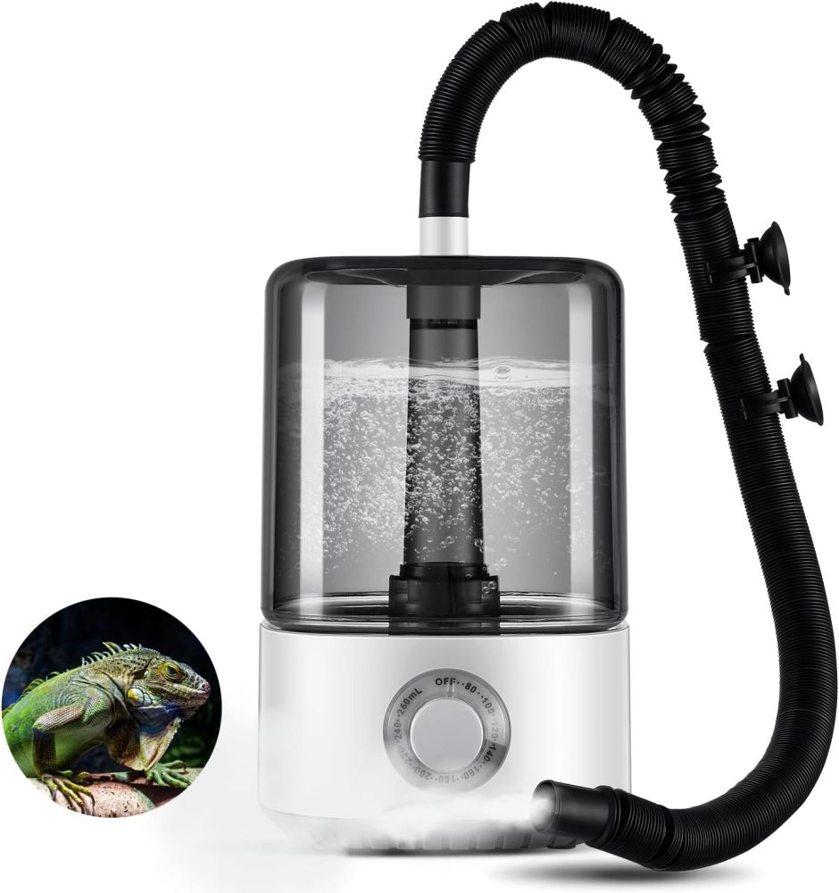 Reptile Humidifier Fogger, XAMATTS Terrariums Humidifier with 4L Reptile Mister Tank, Top Fill Adjustable Fogger with Extension Hose for Reptiles/Paludarium/Amphibians/Herps/Vivarium