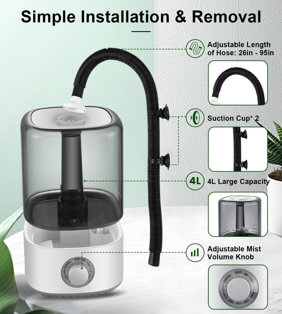Reptile Humidifier Fogger, XAMATTS Terrariums Humidifier with 4L Reptile Mister Tank, Top Fill Adjustable Fogger with Extension Hose for Reptiles/Paludarium/Amphibians/Herps/Vivarium