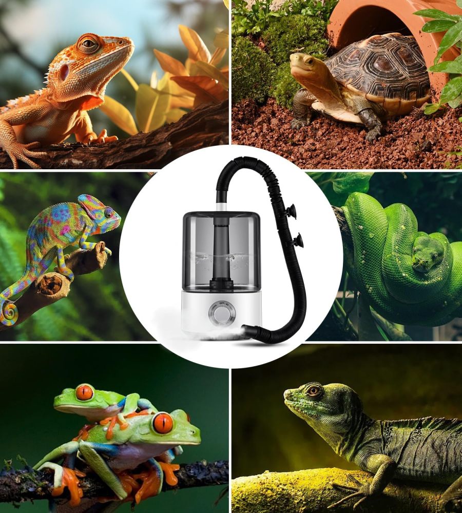 Reptile Humidifier Fogger, XAMATTS Terrariums Humidifier with 4L Reptile Mister Tank, Top Fill Adjustable Fogger with Extension Hose for Reptiles/Paludarium/Amphibians/Herps/Vivarium