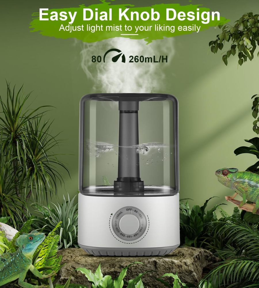 Reptile Humidifier Fogger, XAMATTS Terrariums Humidifier with 4L Reptile Mister Tank, Top Fill Adjustable Fogger with Extension Hose for Reptiles/Paludarium/Amphibians/Herps/Vivarium