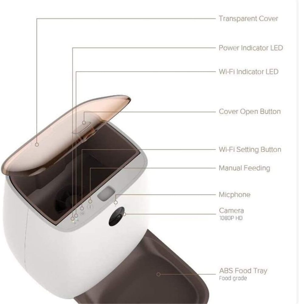 Automatic Cat Feeder, Dog Dispenser with Voice Recorder Programmable Portion Control Up to, Smart APP Auto Food Feeder with Desiccant Bag for Small & Medium Pets 3L