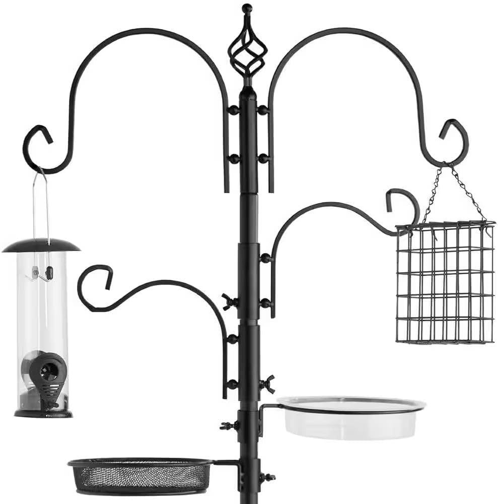 Complete Bird Feeder Set with Black Metal Stand and Bird Feeders New