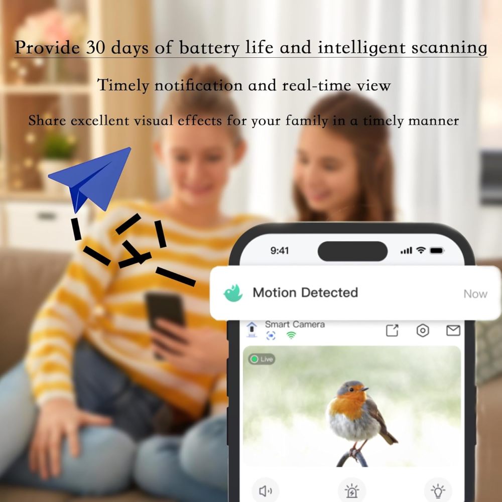 Smart Pure Wooden Bird Feeder with Camera, 2K HD AI Identify 10000+ Birds, Auto Capture Bird & Real-time Notifications, with Squirrel Expulsion Alert & Night Vision Wireless