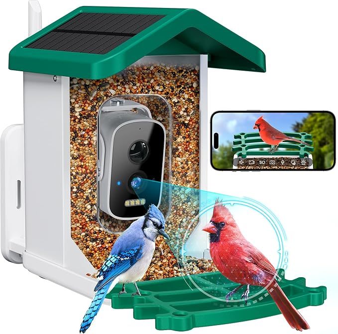 Smart Bird Feeder with Camera Solar Powered, 2.5k HD Camera Auto Capture &AI Identification, Real Time Notifications, Gift for Bird Lovers, Blue