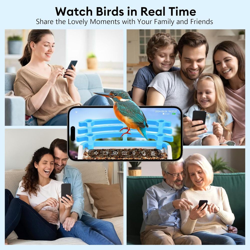Smart Bird Feeder with Camera Solar Powered, 2.5k HD Camera Auto Capture &AI Identification, Real Time Notifications, Gift for Bird Lovers, Blue