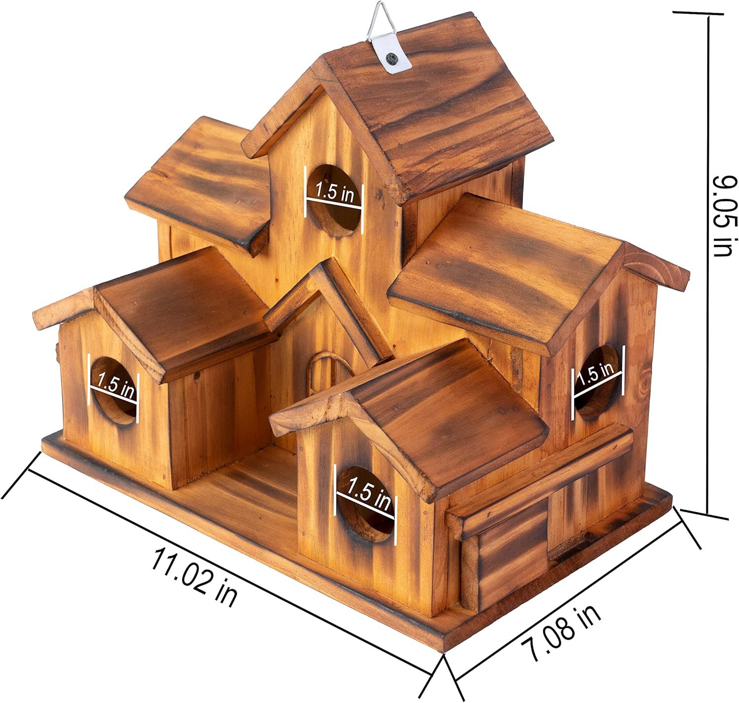 Bird Houses for Outside,Outdoor 5 Hole Bird House Room for 5 Bird Families Bluebird Finch Cardinals Hanging Birdhouse for Garden (Brown - Set of 1)