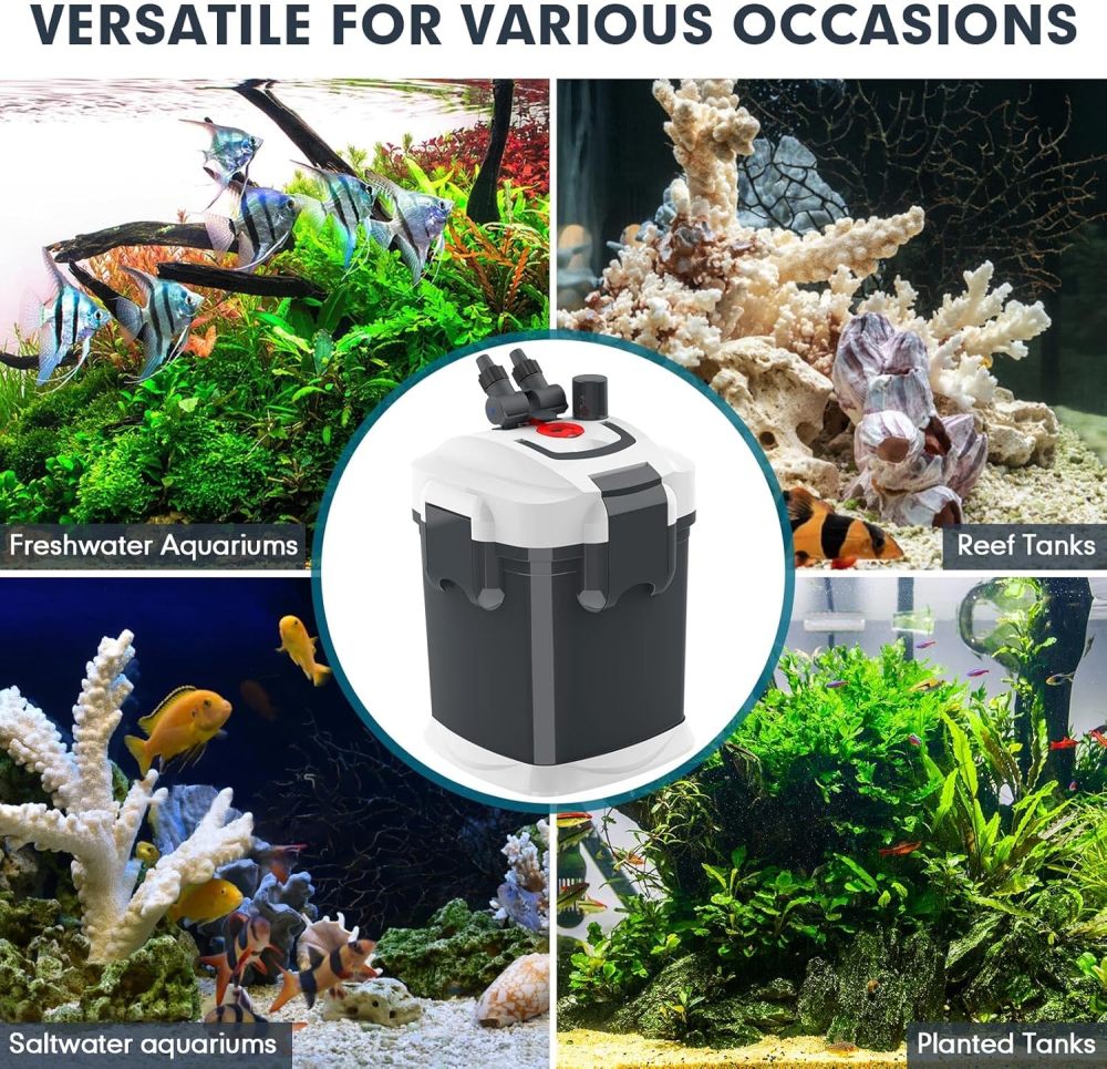 528GPH Canister Filter, Ultra-Quiet External Aquarium Filter with Free Media for 100 Gallons Fish Tanks and Aquariums