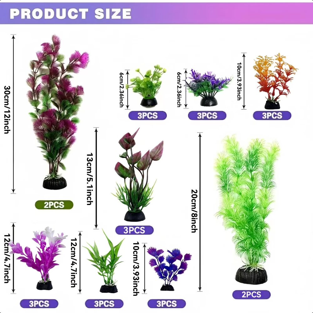 Petkcy Aquarium Artificial Green Plastic Plants Decorations 26 PCS Large Fish Tank Accessories Goldfish Betta Tank Decor