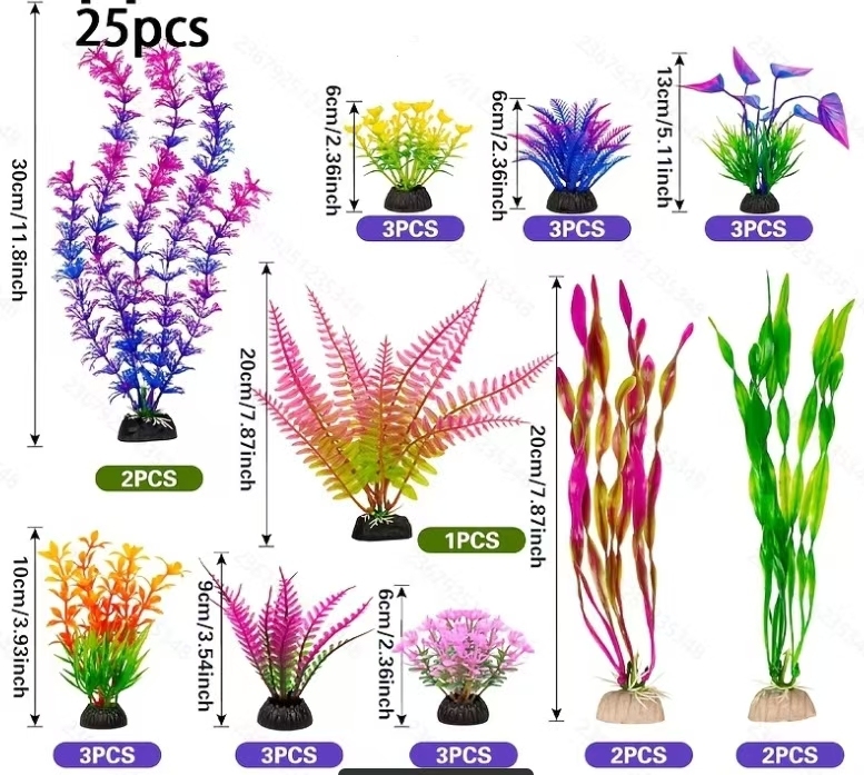 Petkcy Aquarium Artificial Green Plastic Plants Decorations 26 PCS Large Fish Tank Accessories Goldfish Betta Tank Decor