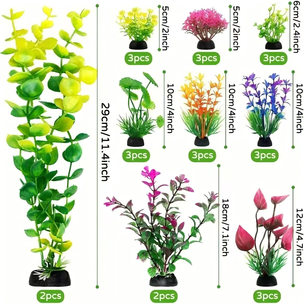 Petkcy Aquarium Artificial Green Plastic Plants Decorations 26 PCS Large Fish Tank Accessories Goldfish Betta Tank Decor
