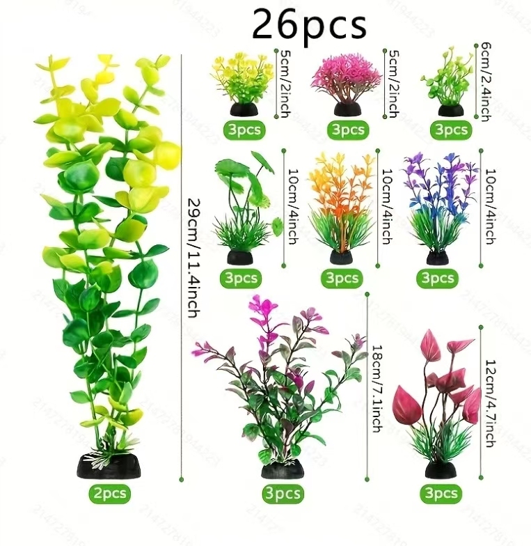Petkcy Aquarium Artificial Green Plastic Plants Decorations 26 PCS Large Fish Tank Accessories Goldfish Betta Tank Decor