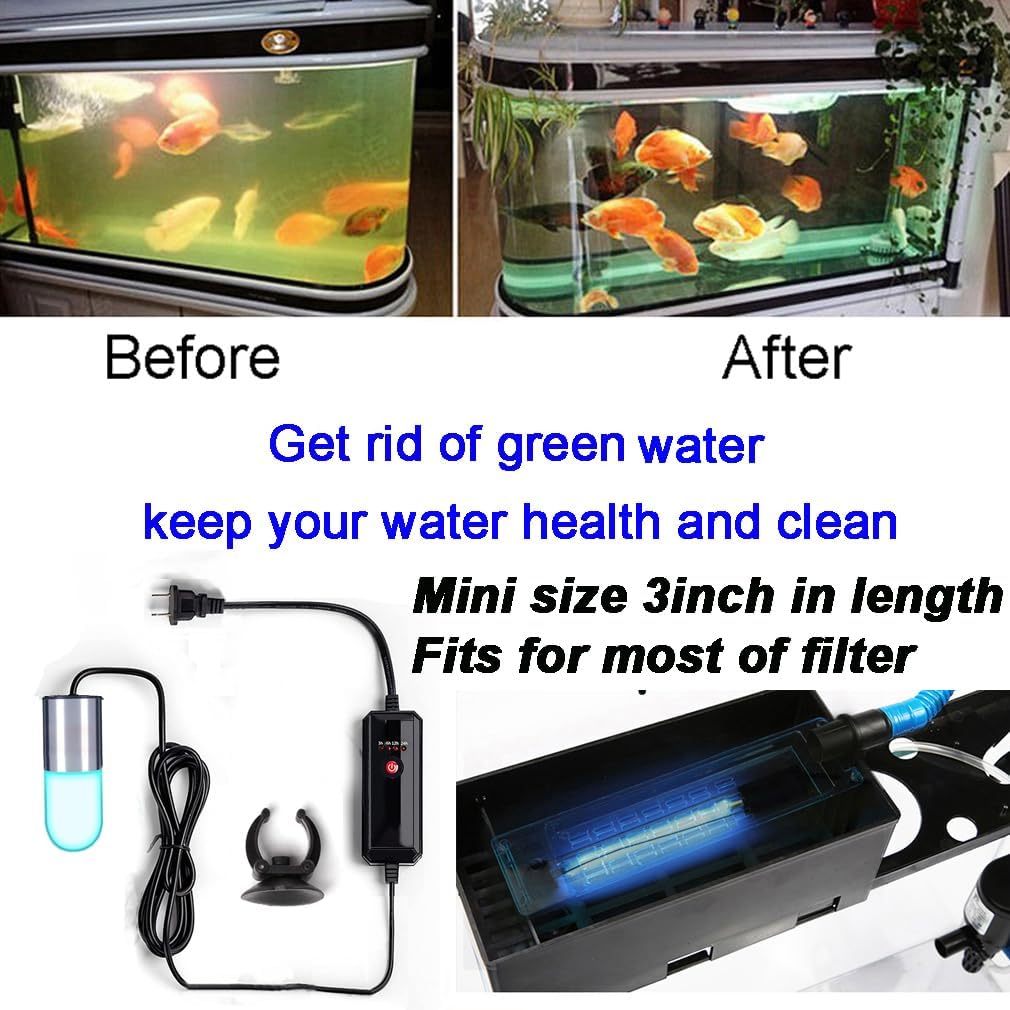 Mini 3W Timer Aquarium &UV-C Water Clean Light Aquarium Algae Clean Light Water Green Clean Fish Tank Water Clean Lamp for Sump Pond Filter Tank
