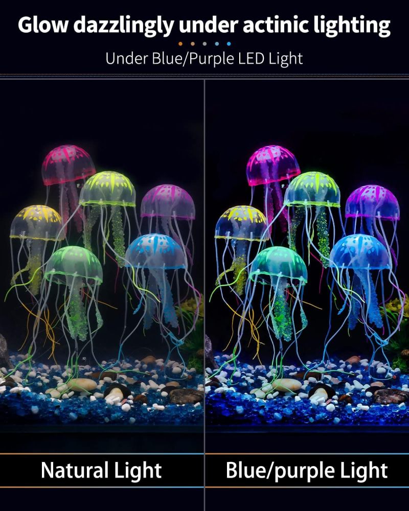 Uniclife 6 Pcs Glowing Jellyfish Ornament Decoration for Aquarium Fish Tank