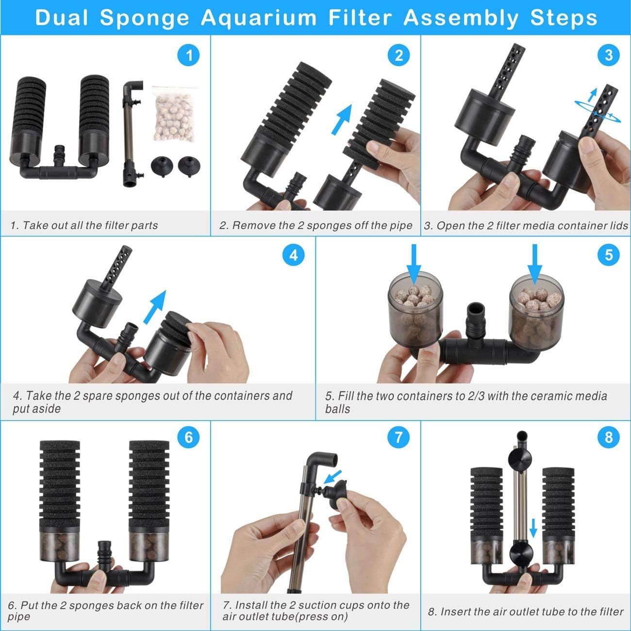hygger Aquarium Double Sponge Filter, Comes with 2 Spare Sponges (S)
