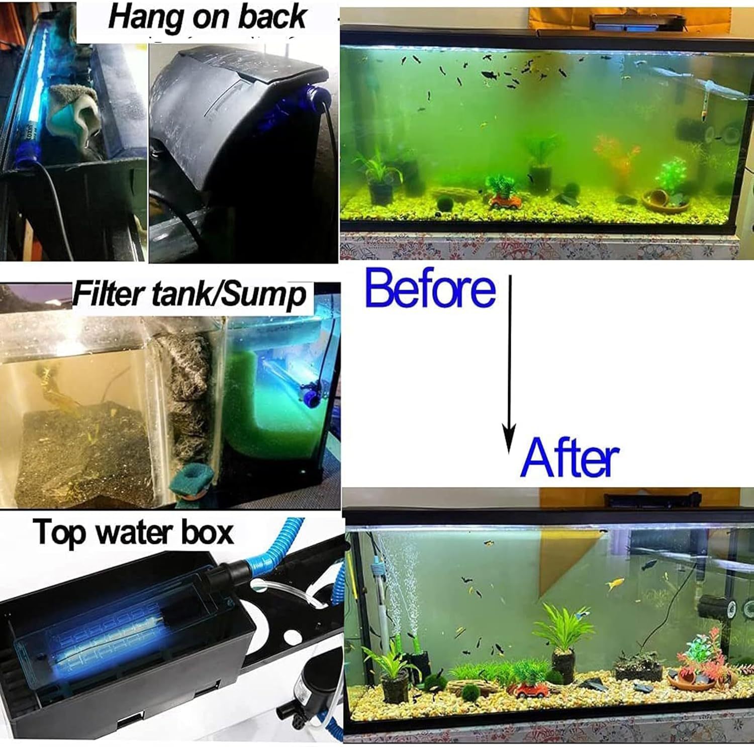 Mini 3W Timer Aquarium &UV-C Water Clean Light Aquarium Algae Clean Light Water Green Clean Fish Tank Water Clean Lamp for Sump Pond Filter Tank
