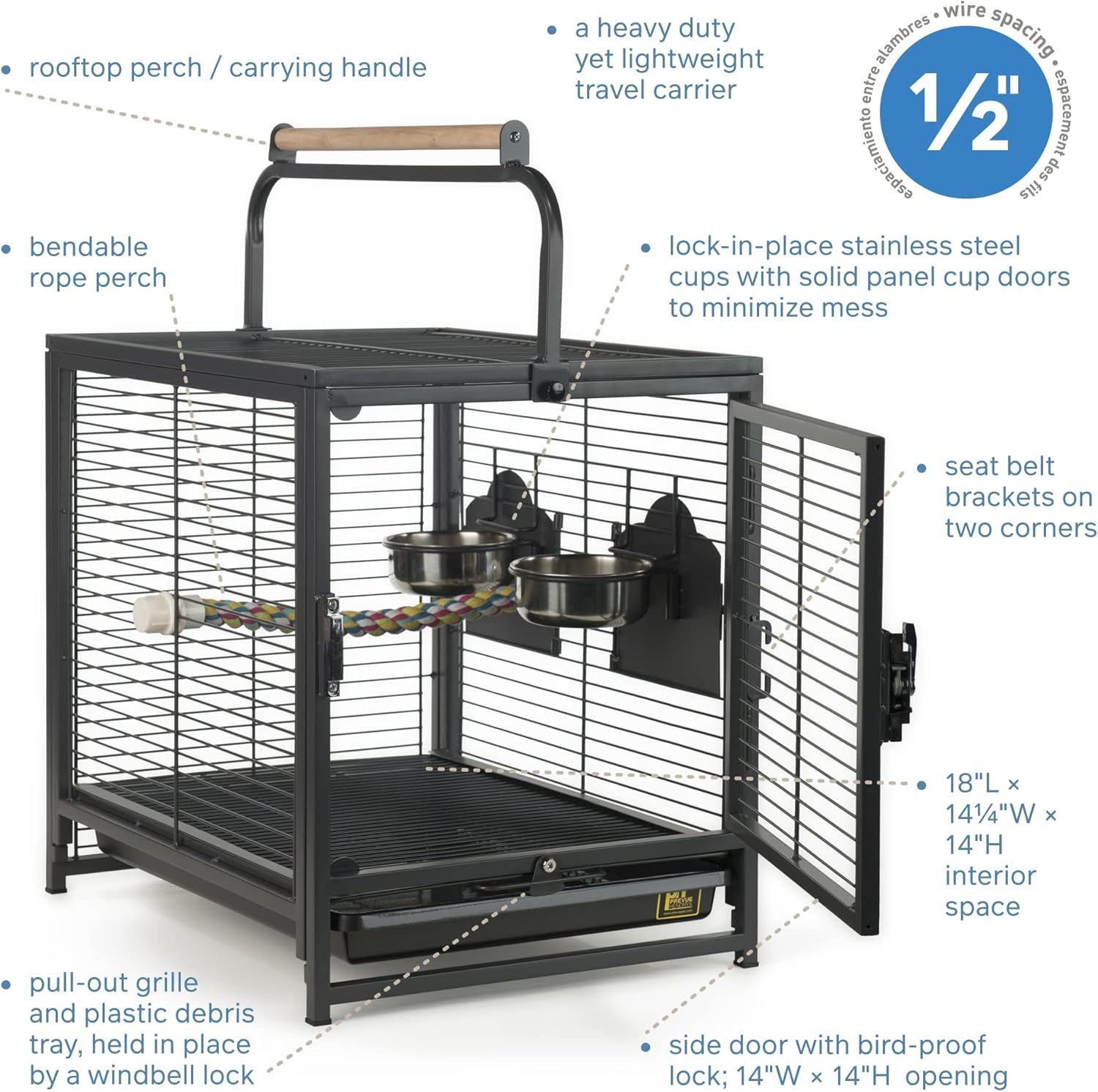 Prevue Pet Products Travel Carrier for Birds, Black 18.8"L x 14.9"W x 18.0"H