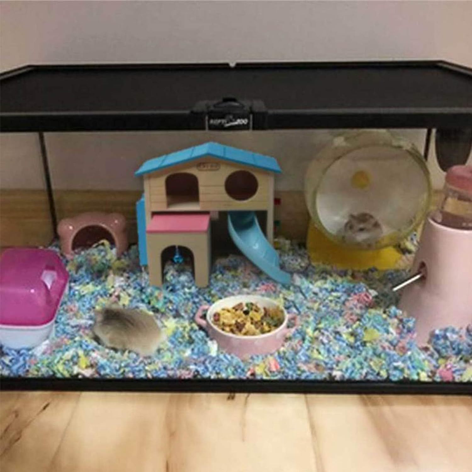 kathson Hamster House Pets Small Animal Hideout with Funny Climbing Ladder Slide Wooden Hut Play Toys Chews for Small Animals Like Dwarf Hamster and Mouse(Blue)