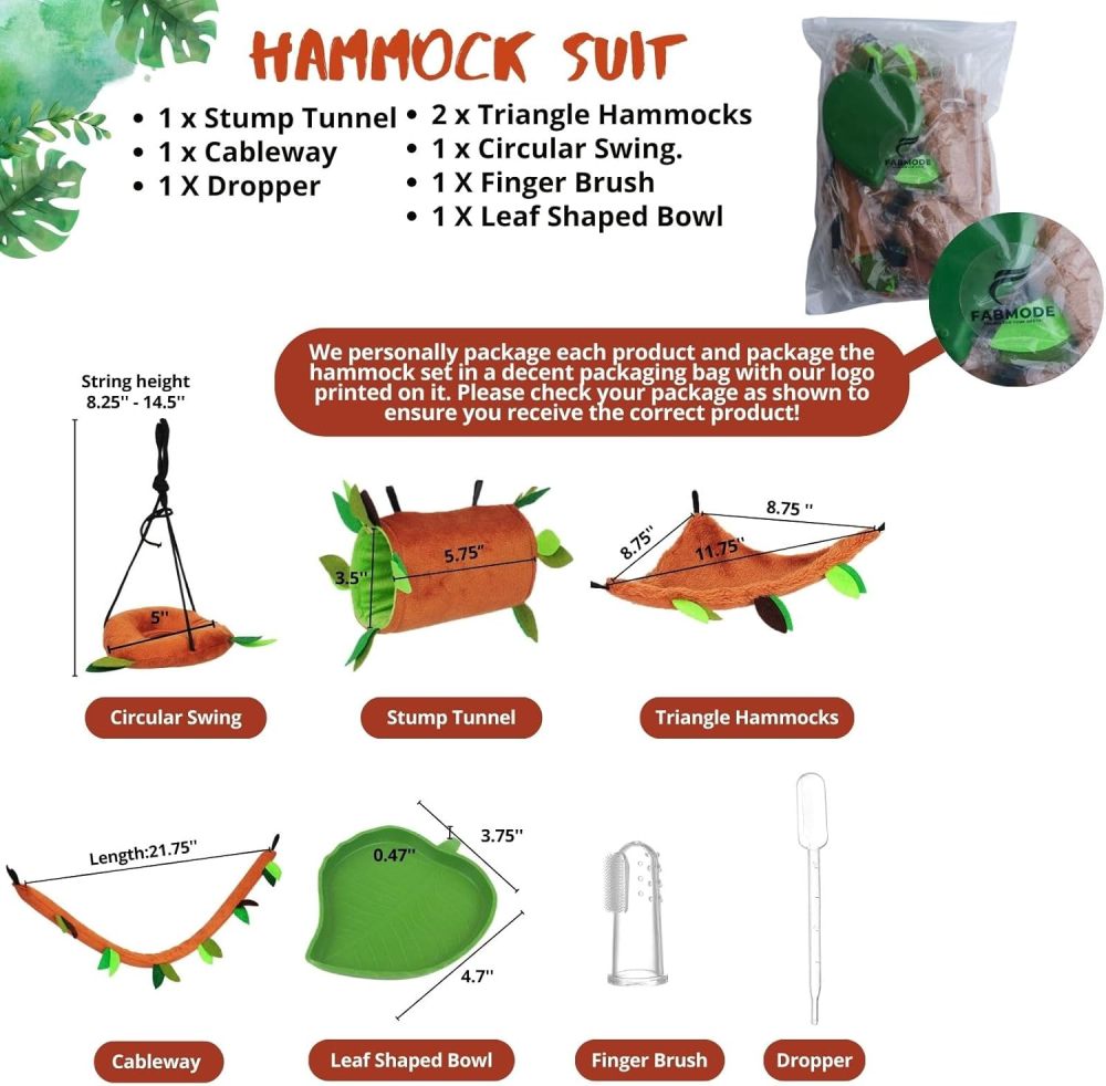 5Pcs Sugar Glider Supplies Cage Accessories Hammock Set Hanging Bed Hideout for Small Animal Pets Hamster Guinea Pig Squirrel Gerbils